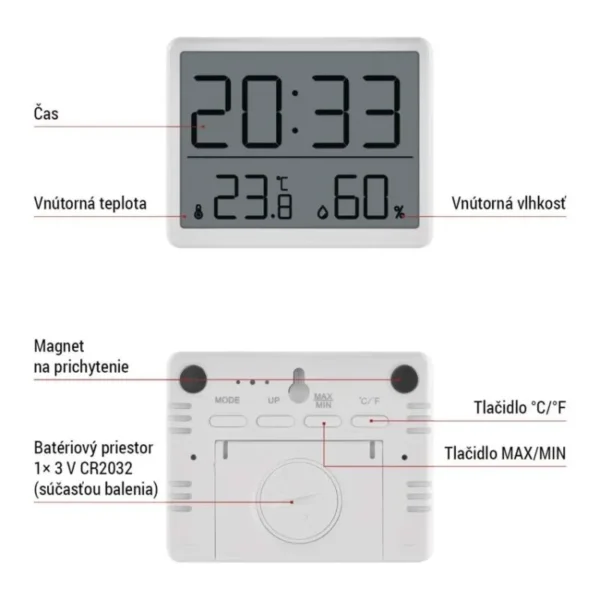 Digitálny teplomer s vlhkomerom a s bezdrôtový snímač budík dátum E6210 (2) Digitálny teplomer s vlhkomerom a s bezdrôtový snímač budík dátum E6210