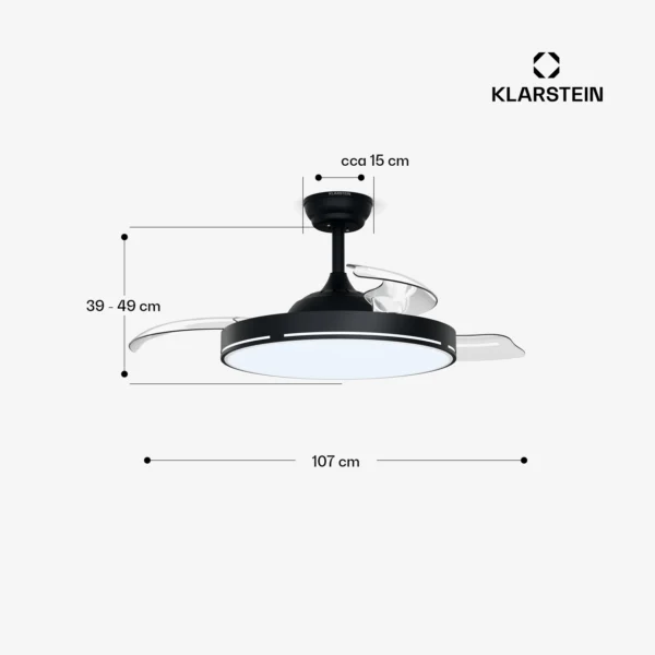 Stropný ventilátor so svietidlom čierna AirFold Smart 107 cm 29 W
