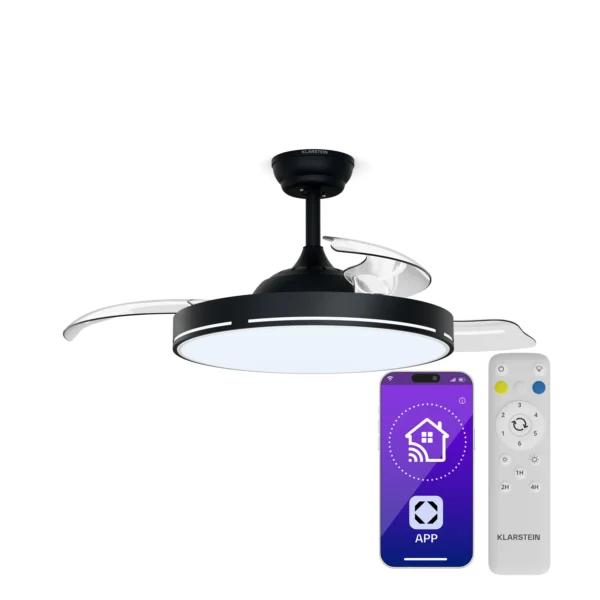 Stropný ventilátor so svietidlom čierna AirFold Smart 107 cm 29 W